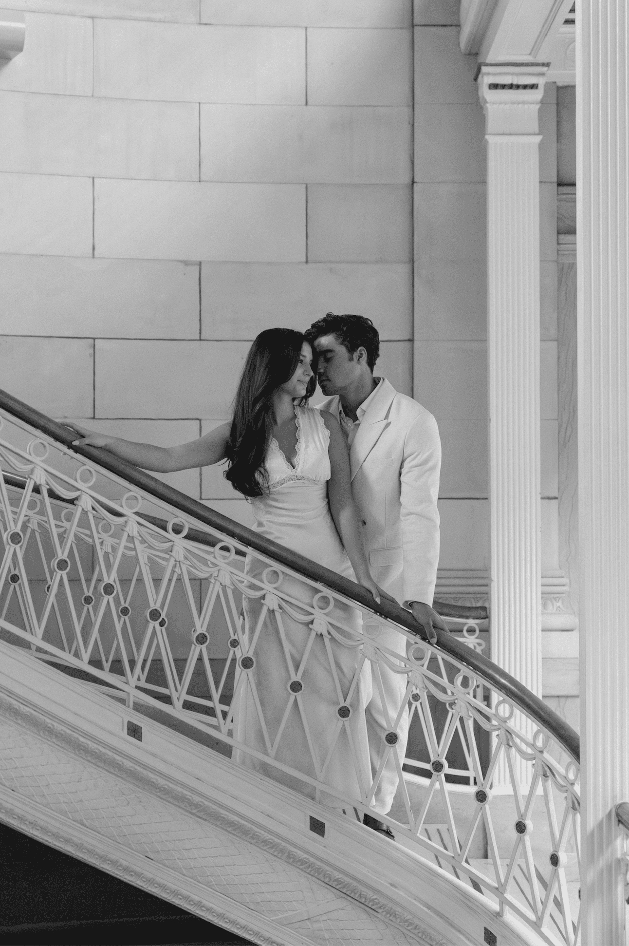 Couple enjoying an engagement session at Hartford City Hall in Connecticut